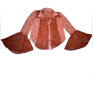 Free People Orange Sheer Floral Top Size XS